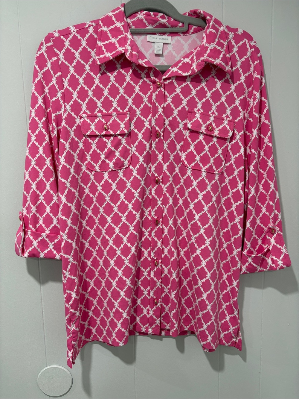 Charter Club Hot Pink Geometric Button-Down Shirt